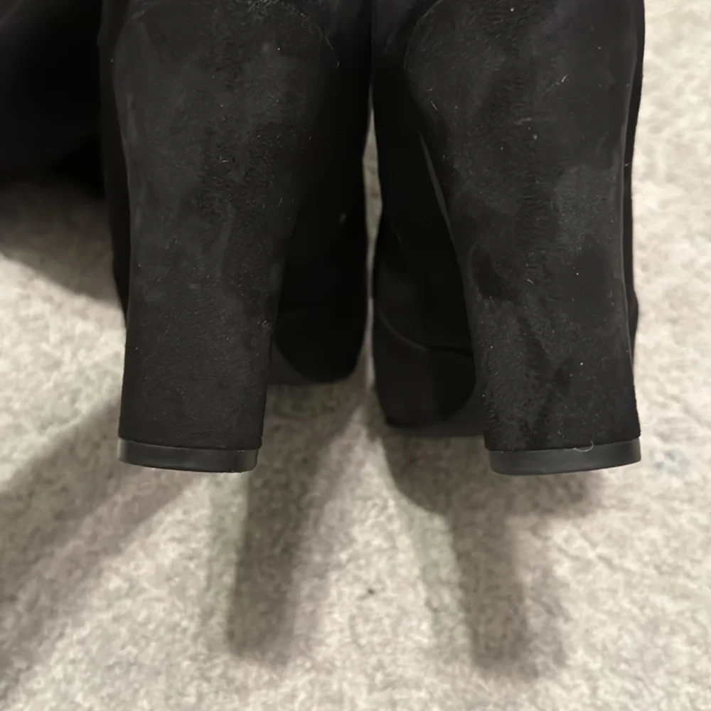 Sam Edelman Kent Faux Suede Thigh High Black Heeled Boots 7